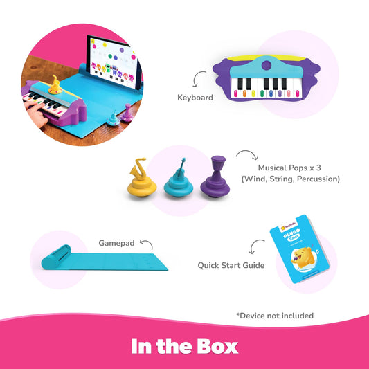 PlayShifu Plugo Tunes app on tablet showing 50+ songs and kid-friendly rhythms.