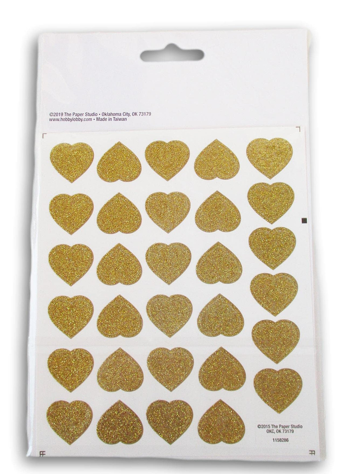 Playside Creations gold glitter heart stickers for cards and scrapbooks add shimmering charm.