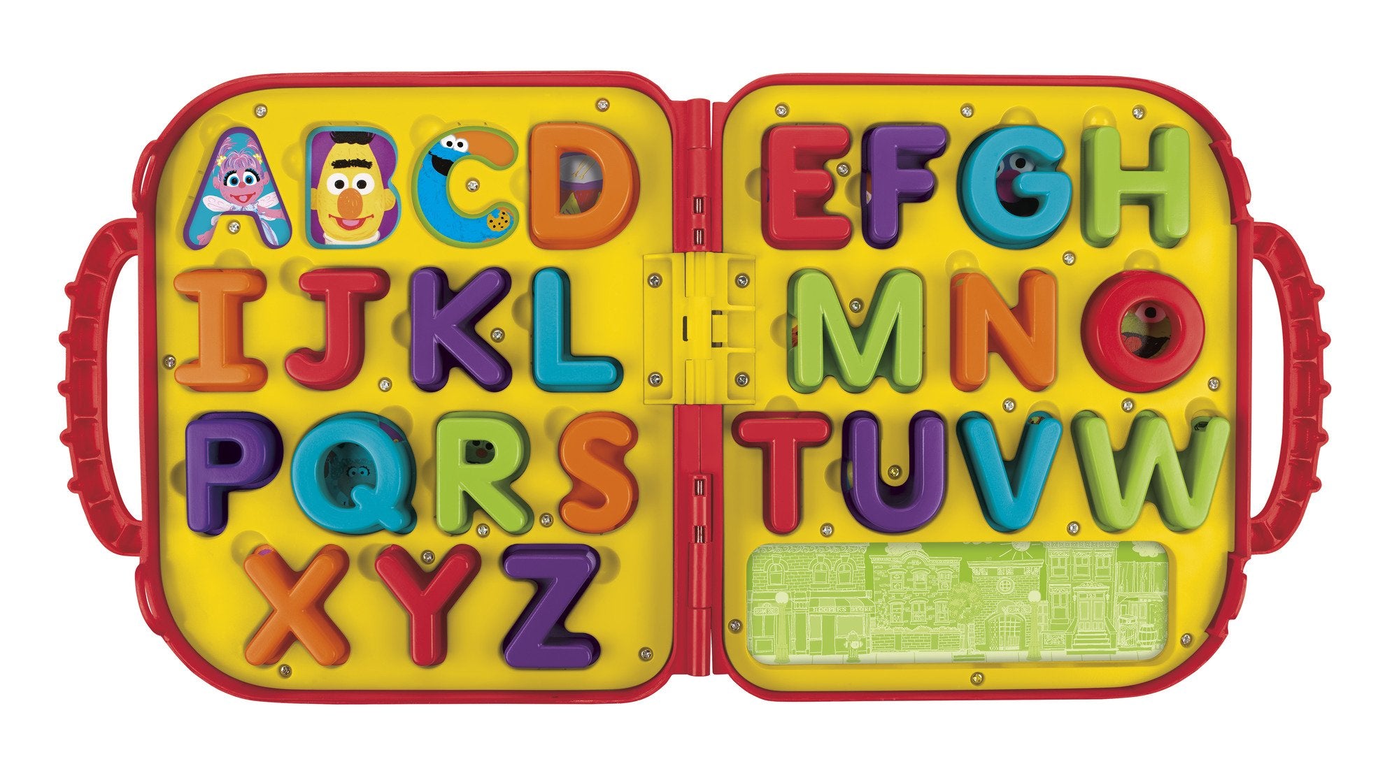 Playskool Elmo's On the Go Letters bottom-image cues illustrate words.