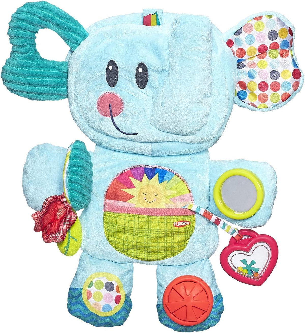 Playskool Fold 'n Go Elephant flat mat invites tummy time exploration and sensory discovery