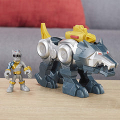 PlaySkool Silver Ranger inside Wolf Zord enables pop-up launcher action.