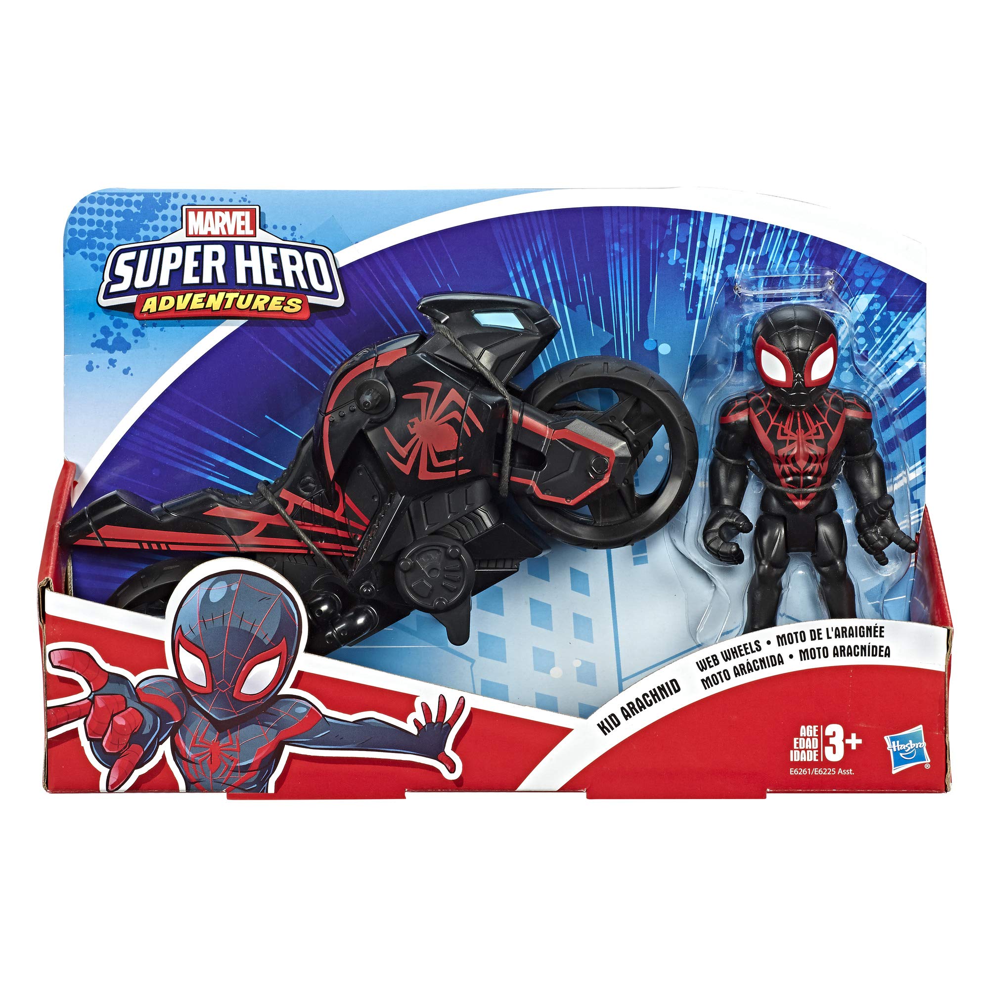 PlaySkool Kid Arachnid figure atop web-wheels motorcycle for fast pretend rescues.