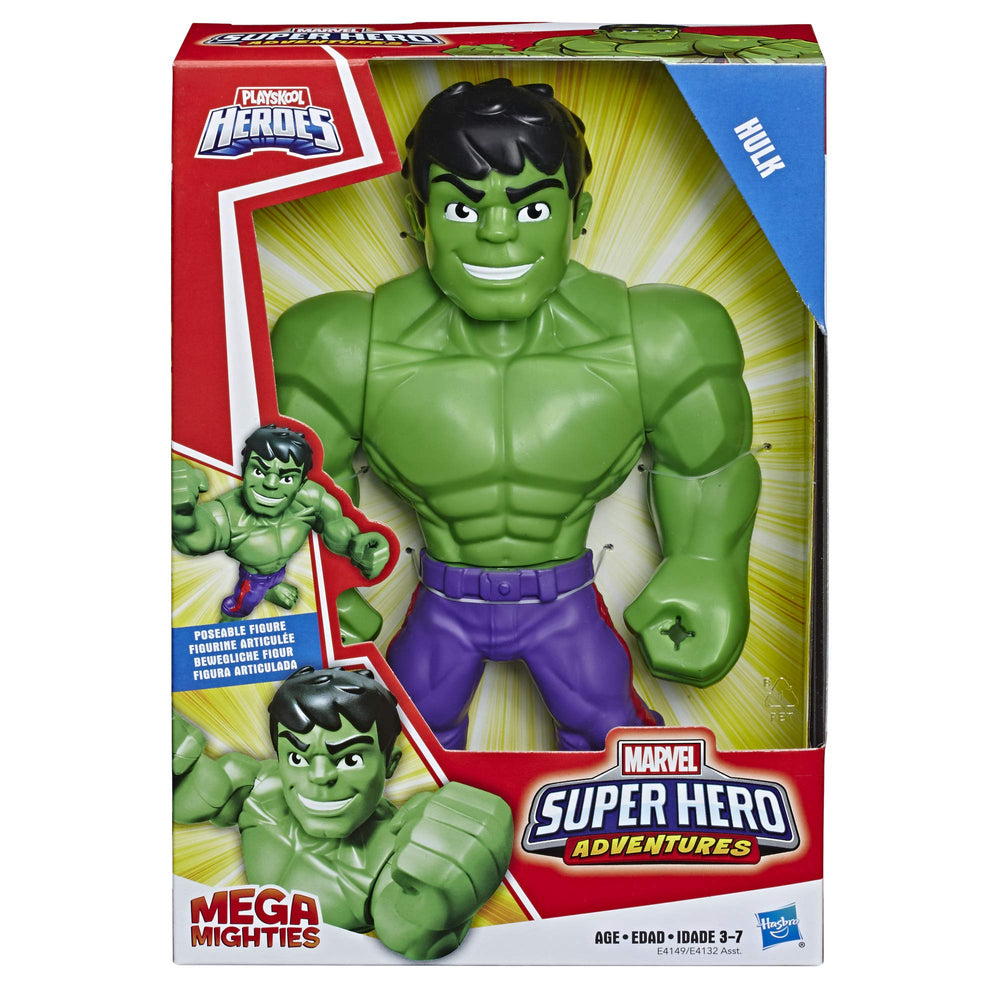 Playskool Marvel Hulk 10-inch action figure ready for imaginative battles.