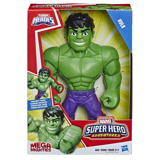 Playskool Marvel Hulk 10-inch action figure ready for imaginative battles.