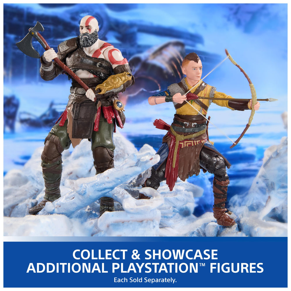 Side profile pose of PlayStation Atreus figure with dynamic stance.