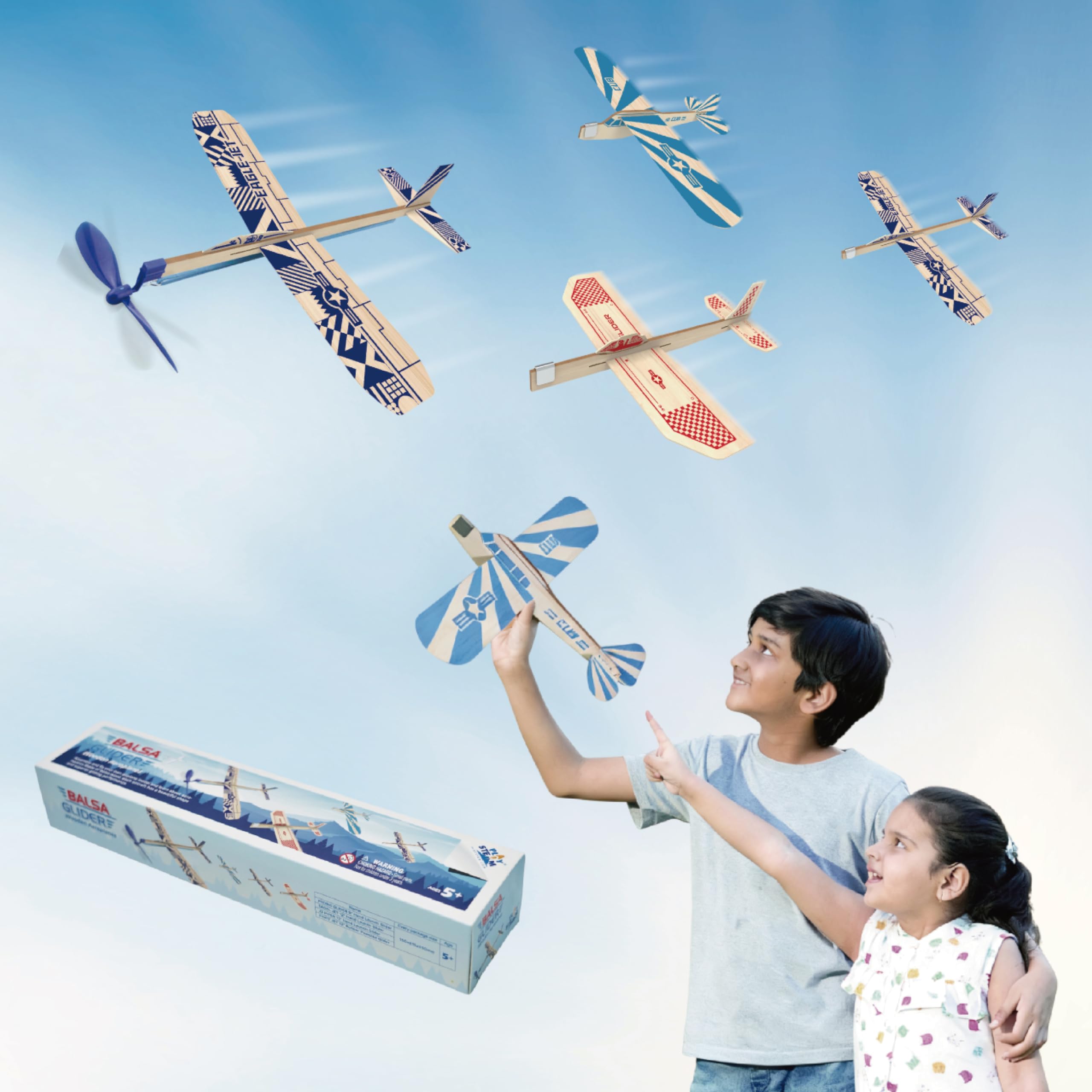 PLAYSTEM balsa wood airplane kit in box for quick backyard flights