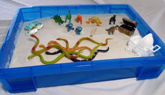 PlayTherapySupply portable blue sand tray for sensory play anywhere.