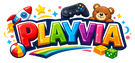 Colorful logo of 'PLAYVIA' with playful elements on a white background