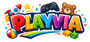 Colorful logo of 'PLAYVIA' with playful elements on a white background