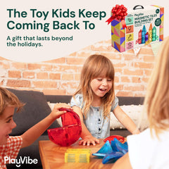 Tiles from PLAYVIBE shown compatible with other magnetic sets