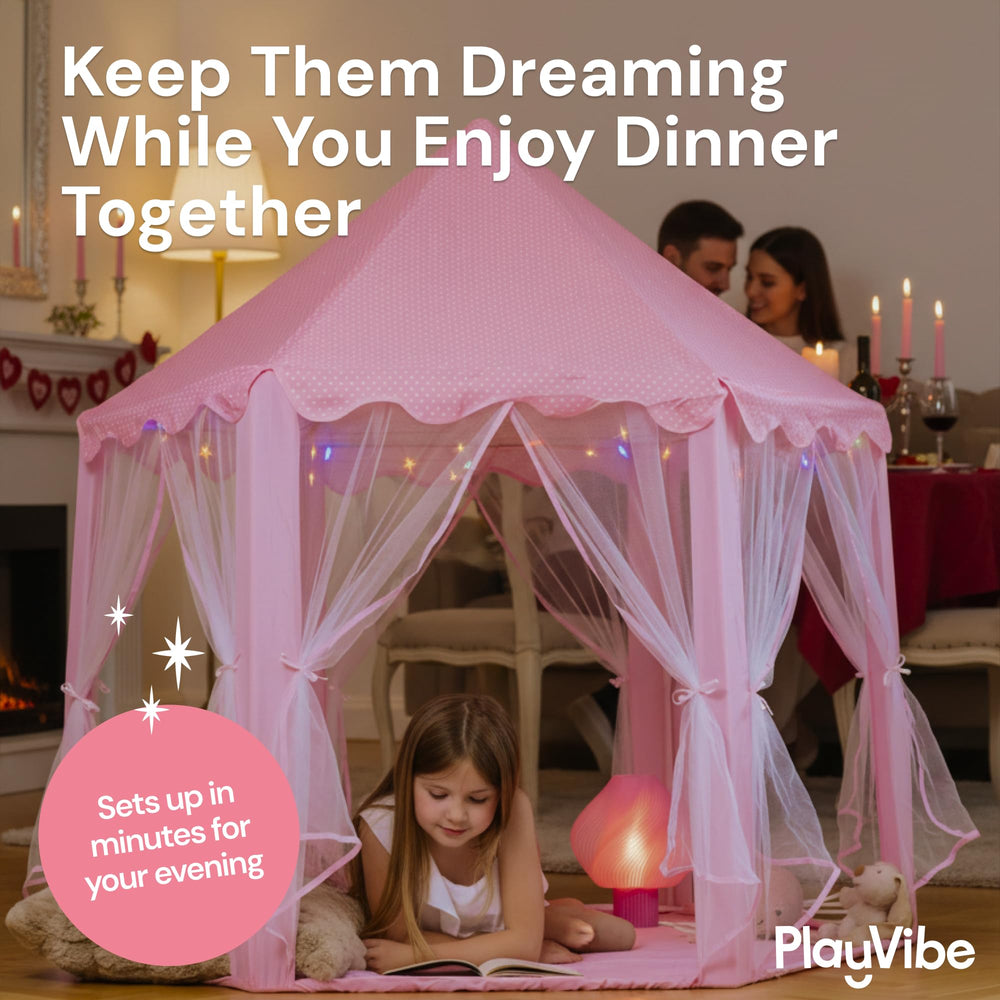 Durable and safe PLAYVIBE Princess Tent construction in use