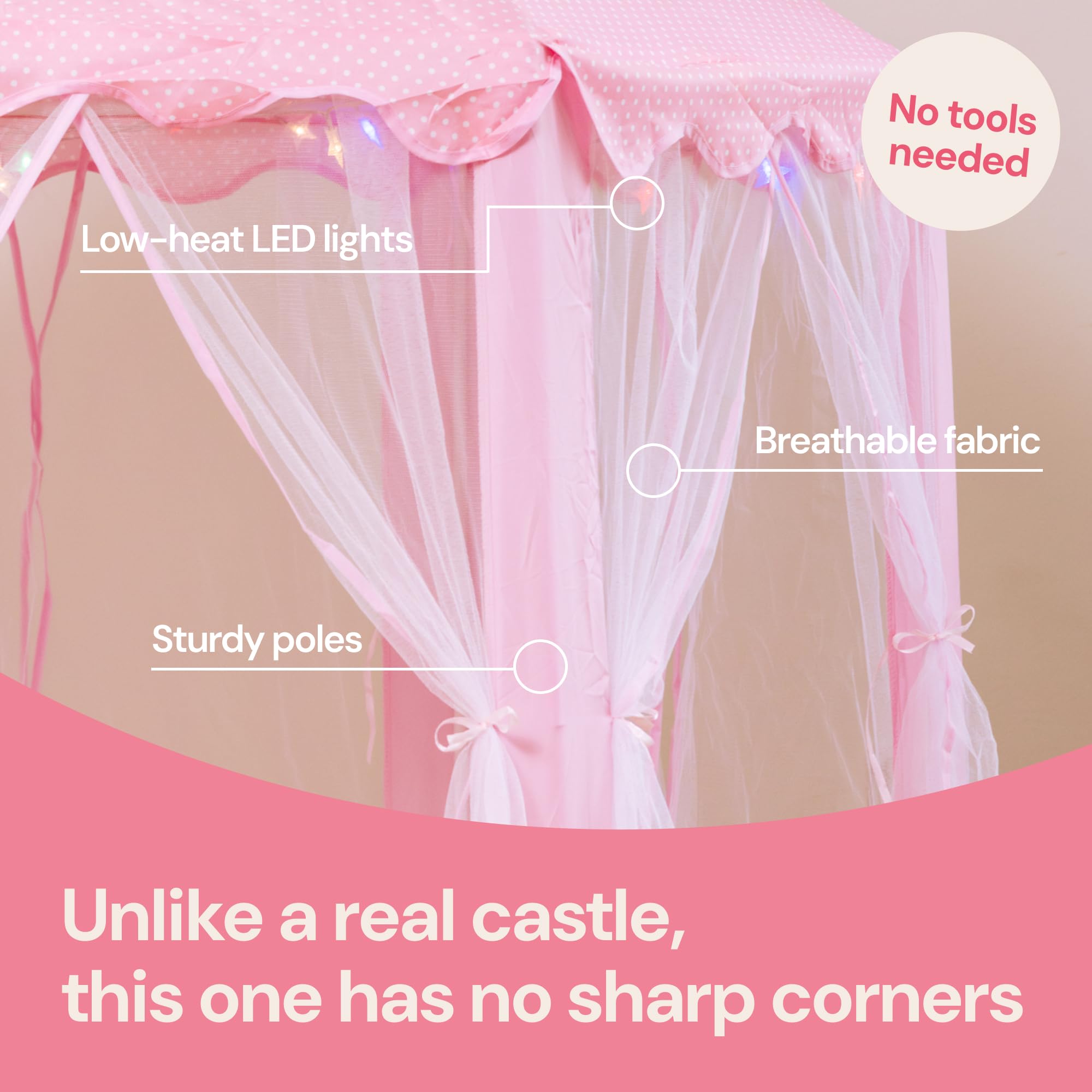 Easy-assembly PLAYVIBE Princess Tent featuring simple poles