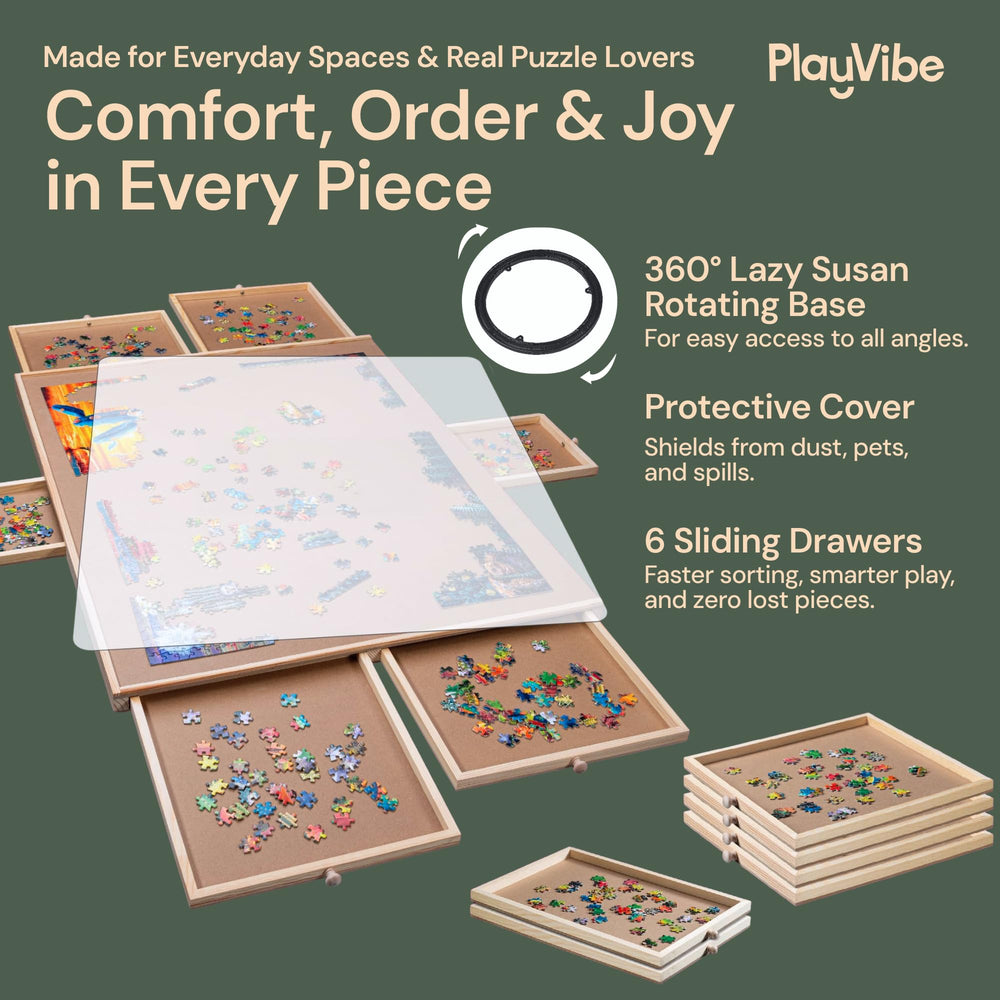 PLAYVIBE puzzle table with six drawers keeps pieces organized during play