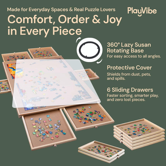 PLAYVIBE puzzle table with six drawers keeps pieces organized during play