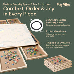 PlayVibe puzzle table with drawers and four compartments keeps pieces organized.