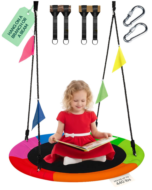 PlayVIBE 40 inch saucer swing for shared outdoor play and indoor versatility.