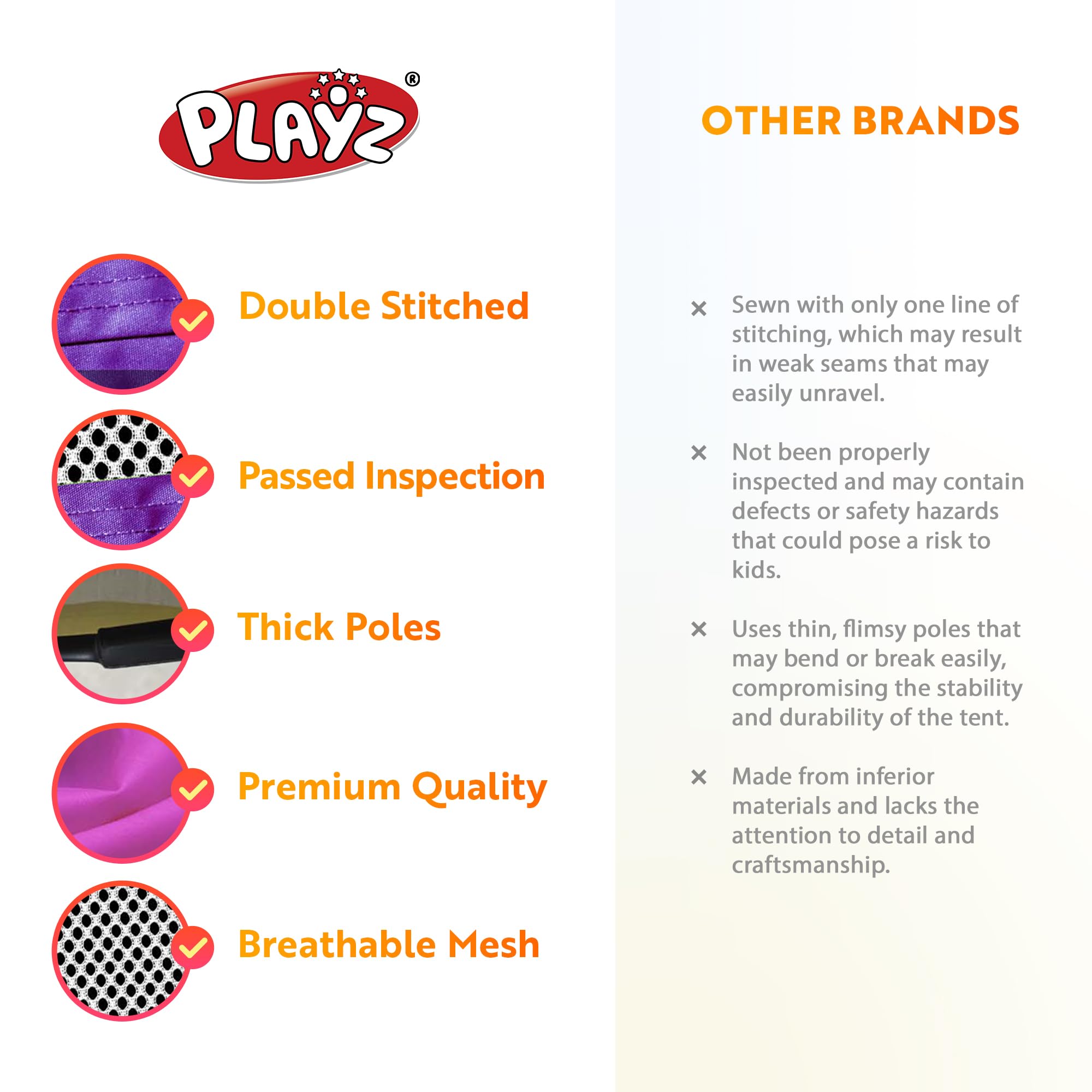 Playz 190T polyester fabric and steel frame for durable use