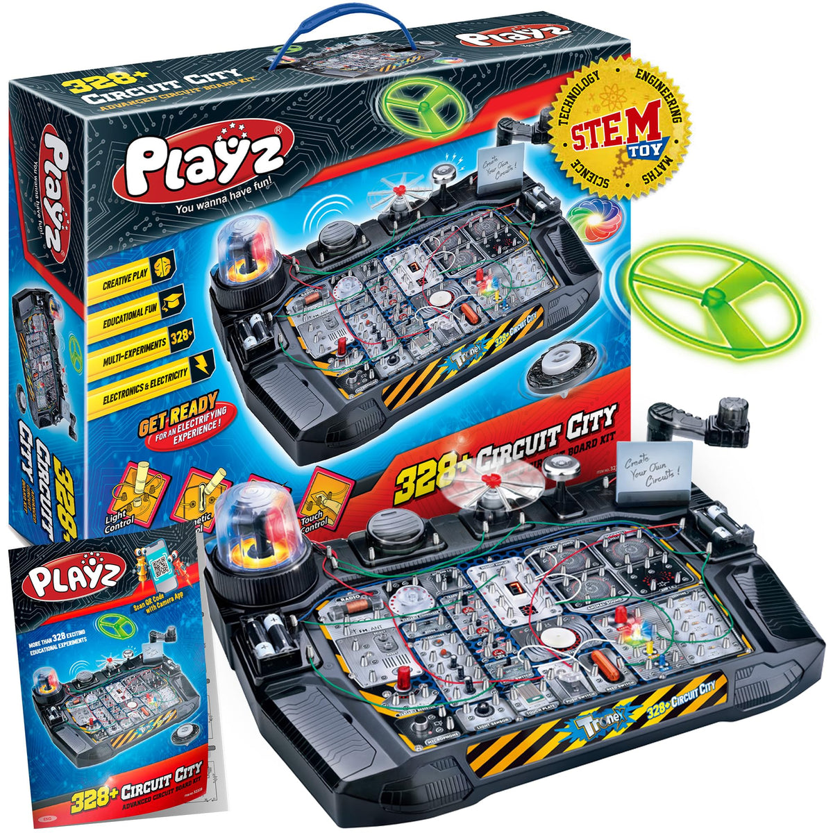Playz advanced electrical circuit board with wiring and LEDs for hands-on discovery.