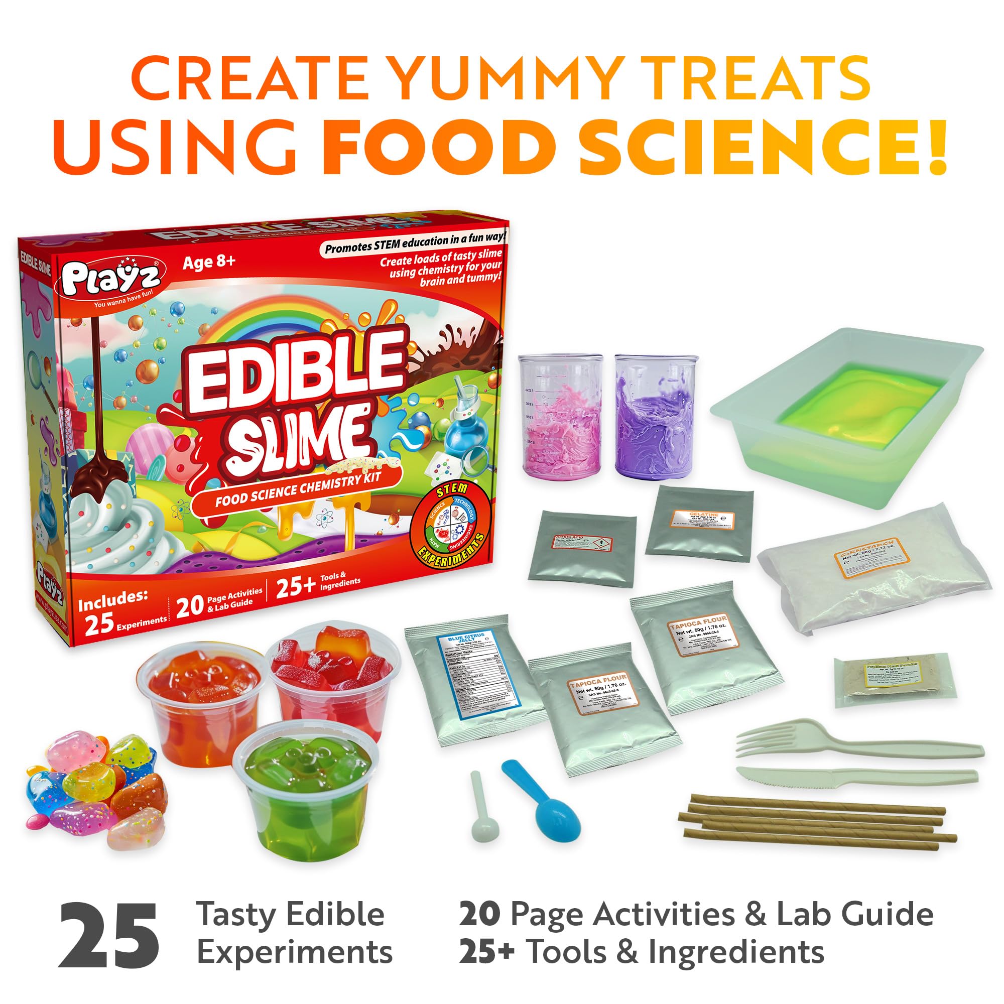 Playz Edible Slime Kit ingredients laid out for creative candy science