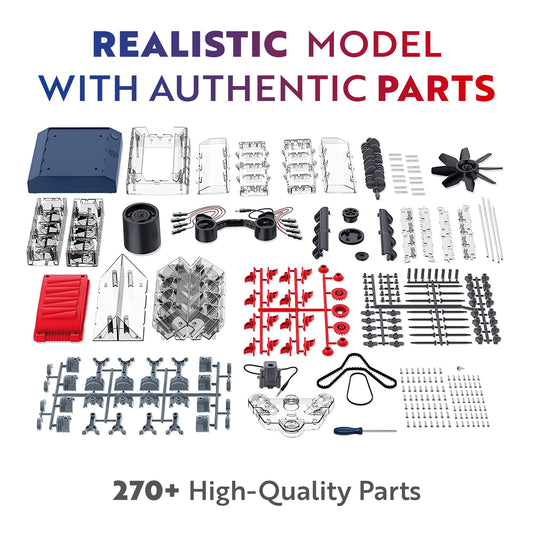 Playz V8 engine kit parts layout helps beginners organize components.
