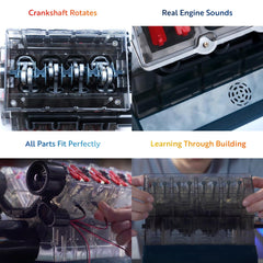 Playz V8 kit shows pulleys and belts driving the motion.