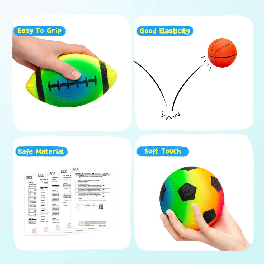 PlayZap rainbow footballs provide safe rubber construction for active play.