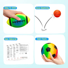PlayZap rainbow footballs provide safe rubber construction for active play.