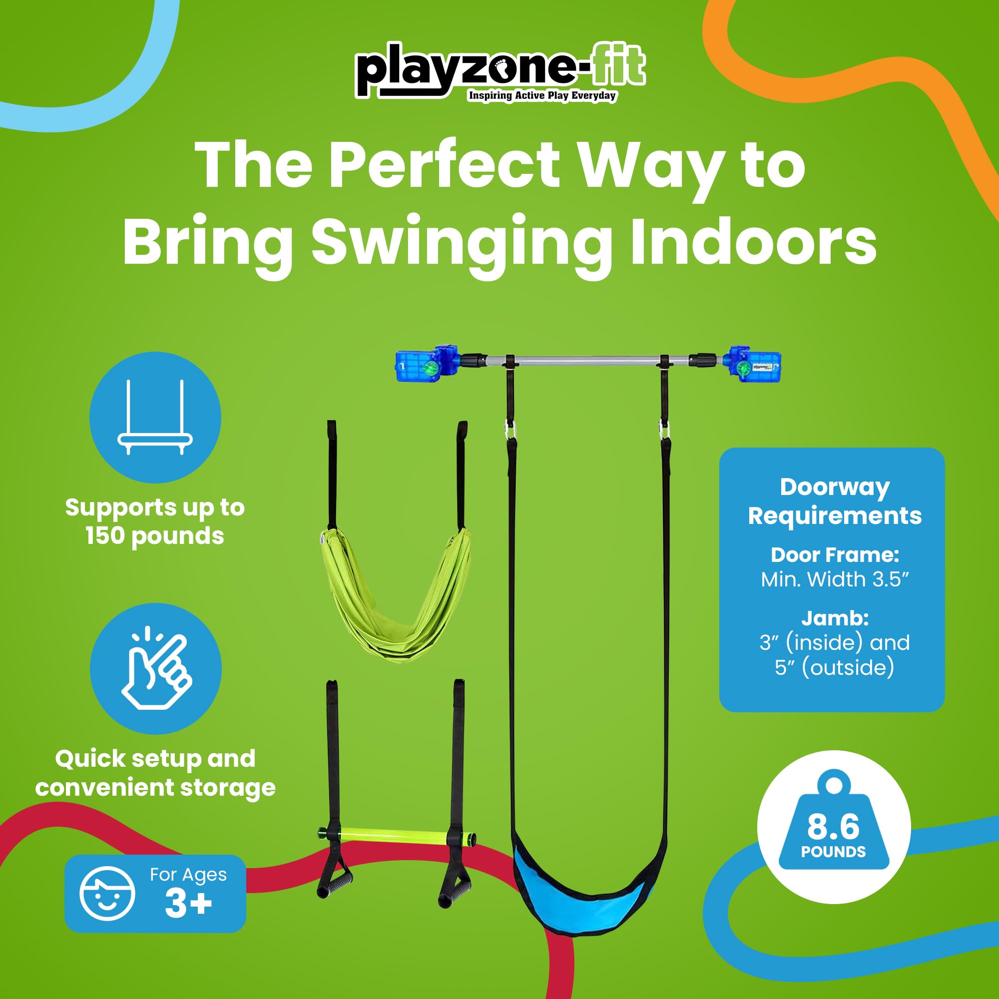 Playzone-fit Kidtrix Deluxe classic swing seat provides a safe, familiar motion.