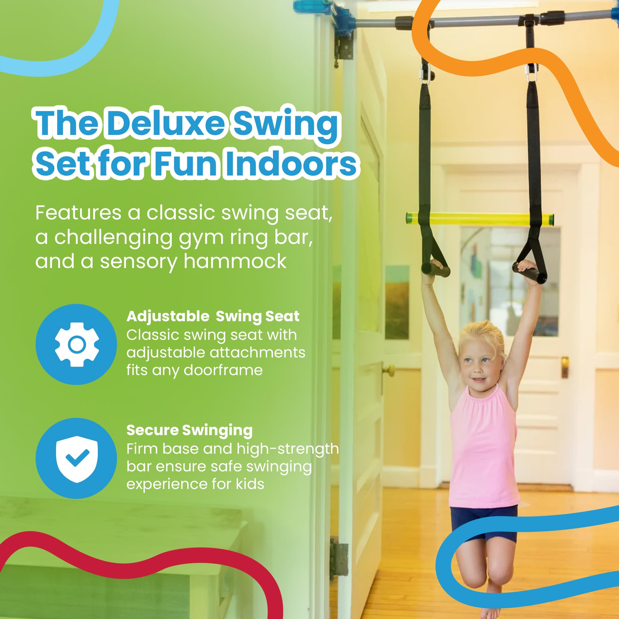 Playzone-fit Kidtrix Deluxe gym ring bar enables active, versatile play.