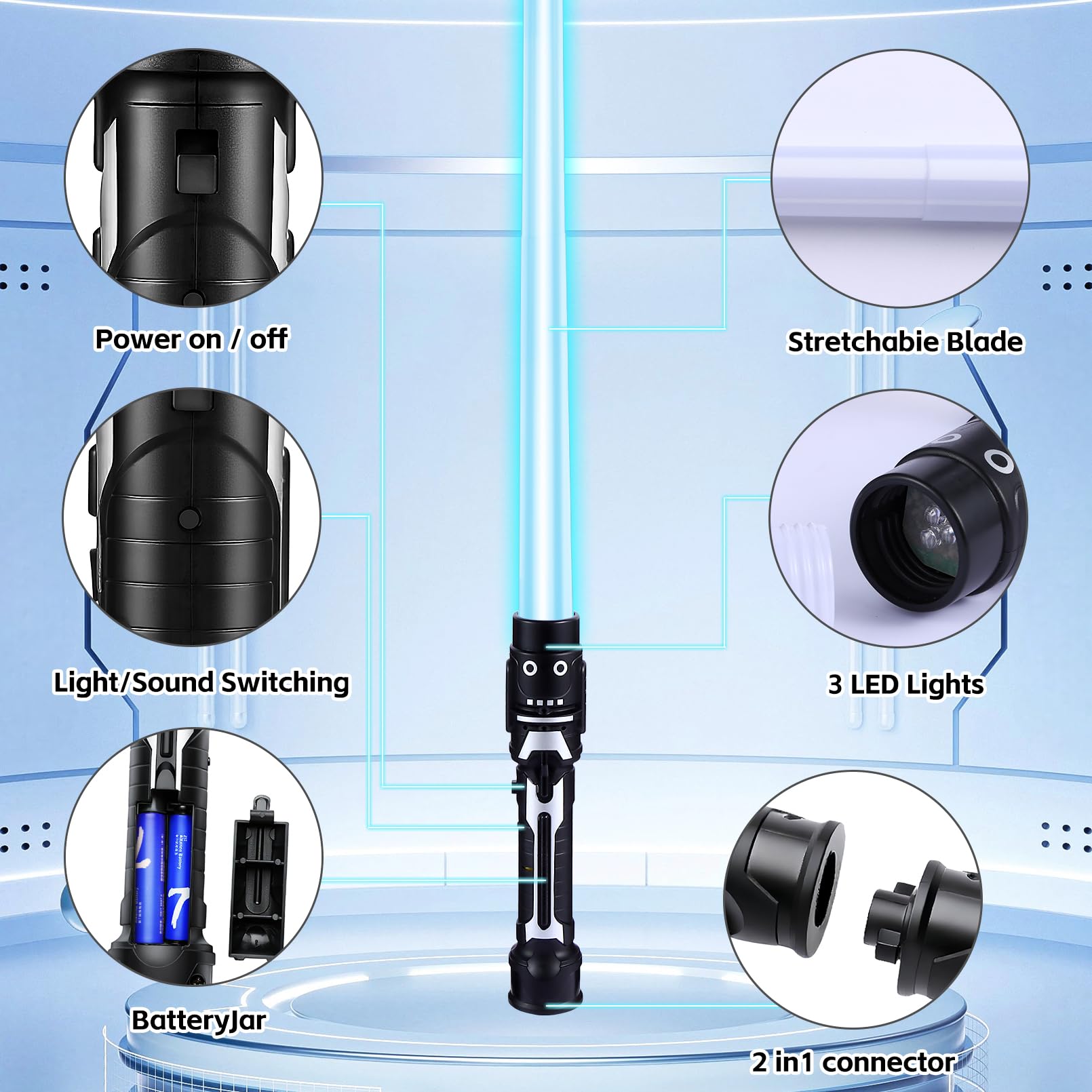 PLEASELIFT Light Up Sword shows the 2-in-1 function with extended blade