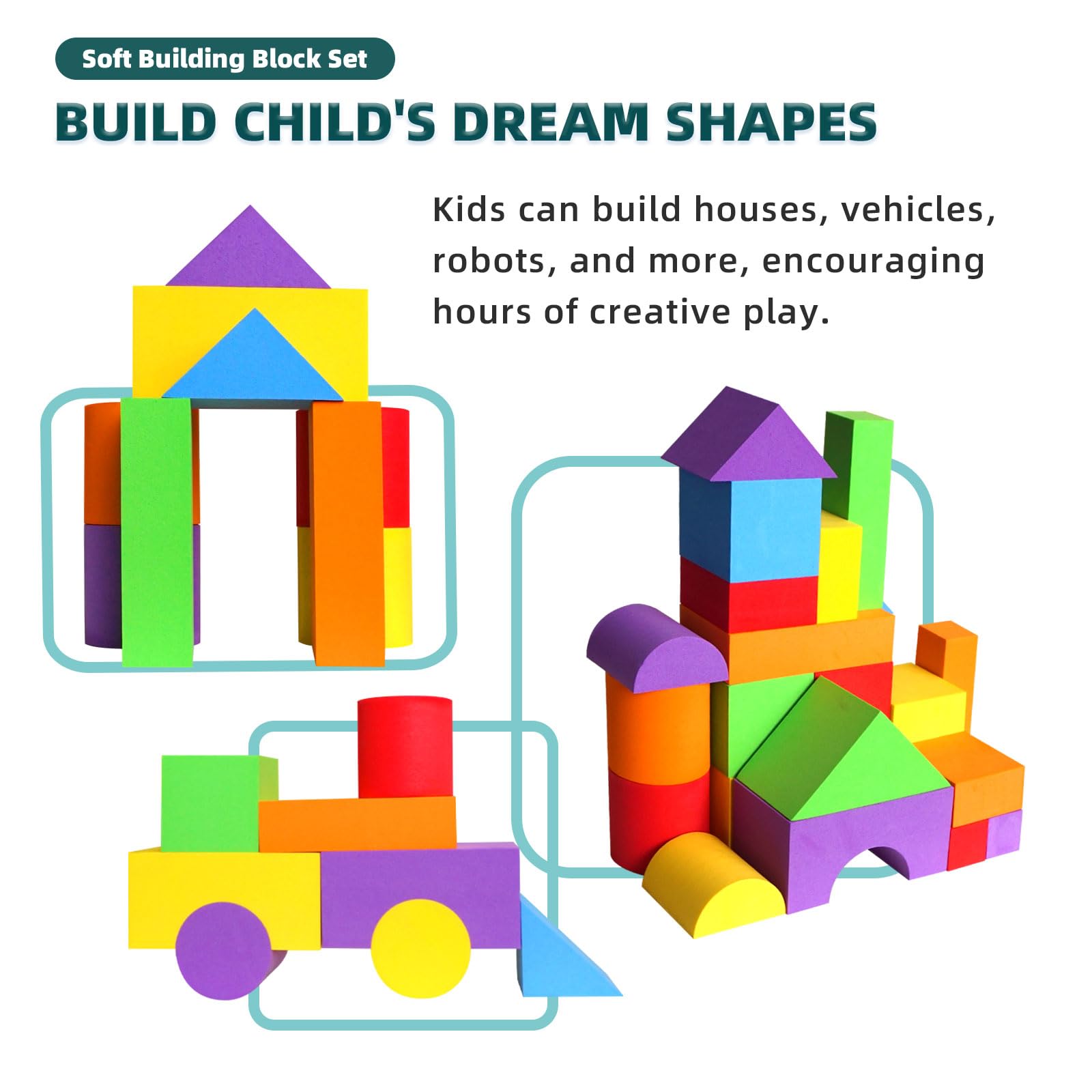Pleykele foam blocks help kids build houses and vehicles through imaginative play.