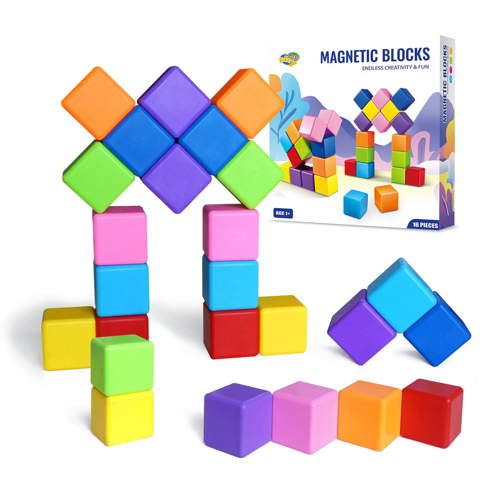 Pleykele large magnetic cubes in a colorful set for safe, engaging building play