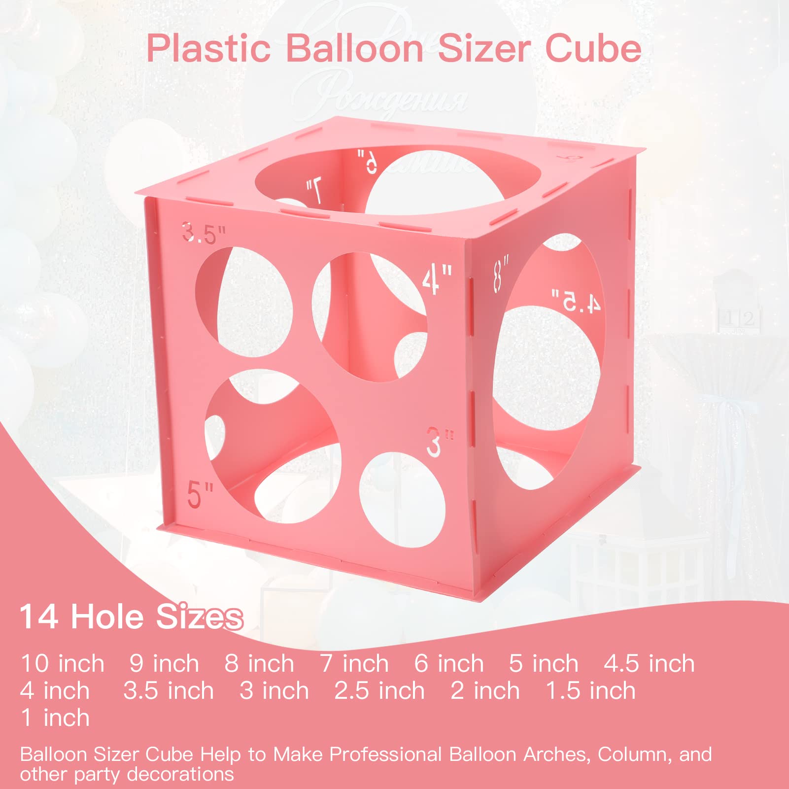 Pllieay pink balloon sizer box highlighting its lightweight design.