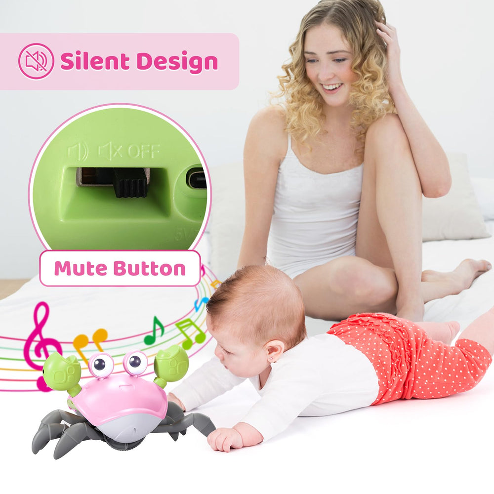 Plnmlls Crawling Crab Toy encourages babies to chase and explore through obstacle navigation.