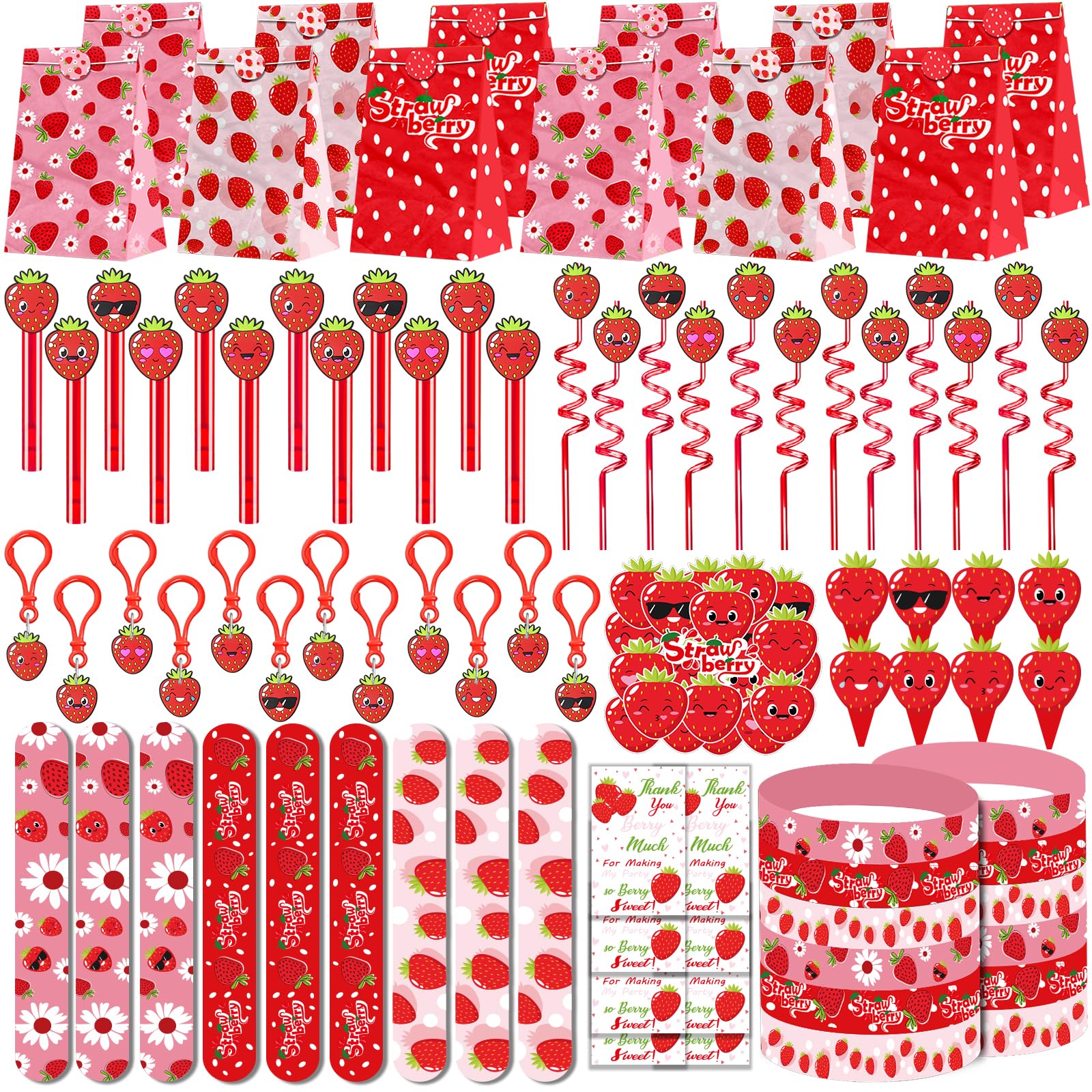 PLOUGVI 208pc strawberry party favors bundle for stress-free party prep.