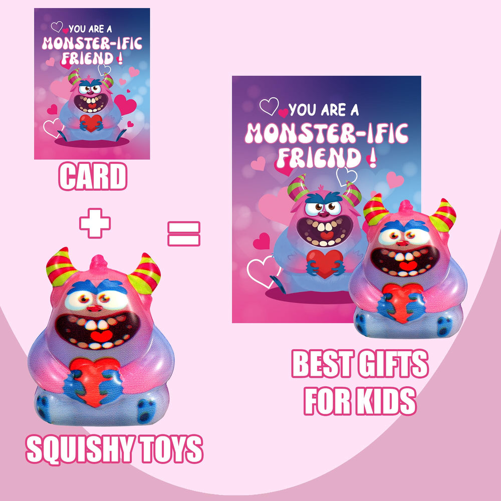 PLOUGVI classroom gift exchange setup featuring 24 monsters and matching cards.