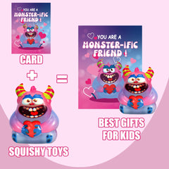 PLOUGVI classroom gift exchange setup featuring 24 monsters and matching cards.