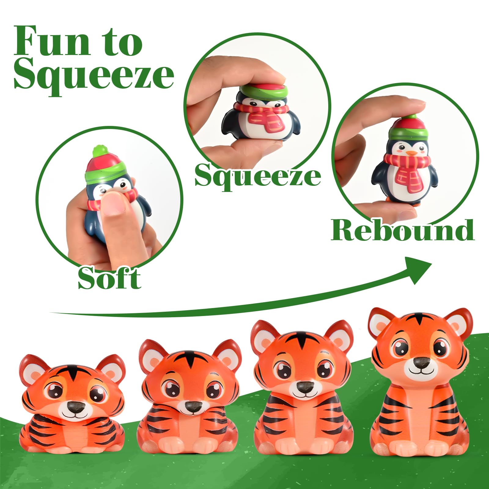PLOUGVI tiger squishy toy with bright colors for celebrations.