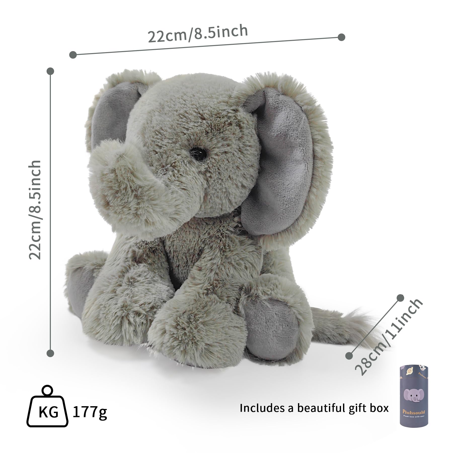 Pluhsould elephant plush with ultra-soft long fur for comforting snuggles