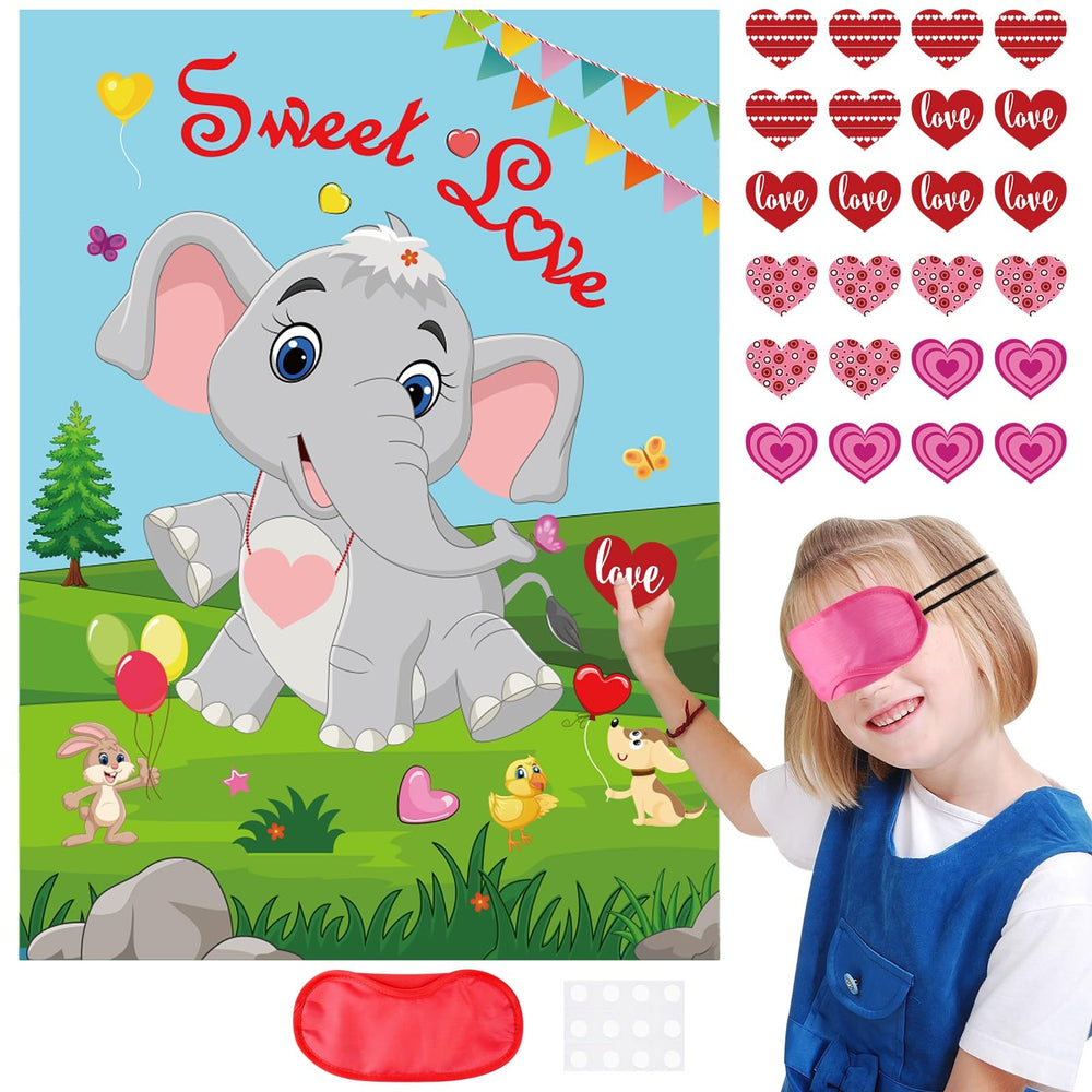 PLULON pin heart on elephant poster – bold Valentines backdrop for group games and photos