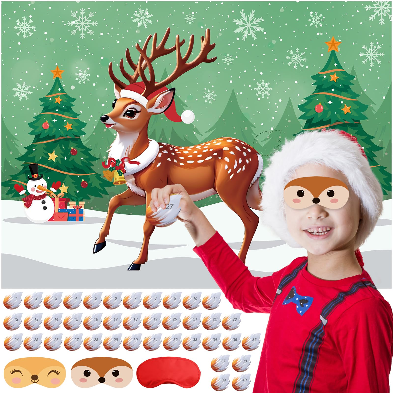 PLULON Pin The Tail on The Deer poster backdrop for festive party play