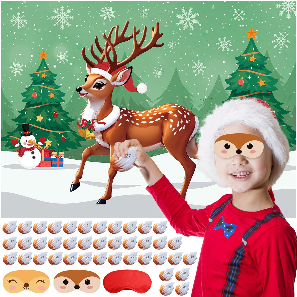 PLULON Pin The Tail on The Deer poster backdrop for festive party play