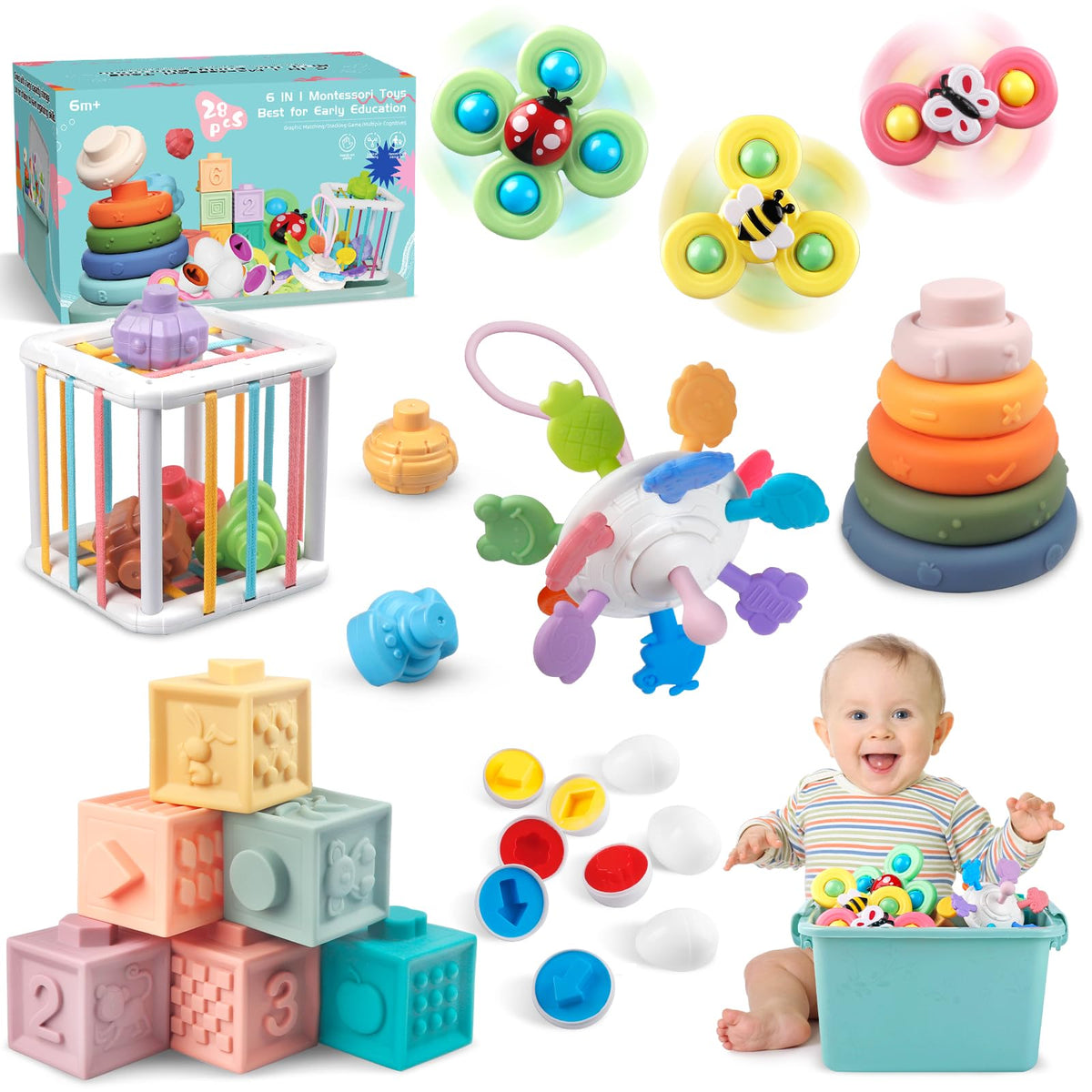 Plunack 6-in-1 eggs foster color and shape recognition through sorting play.