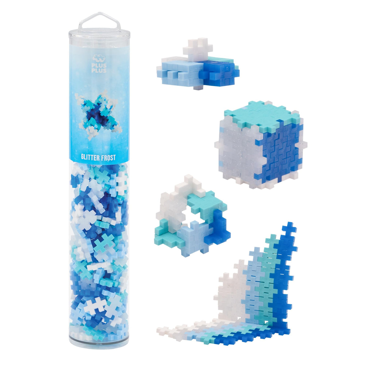 PLUS PLUS 240-piece glitter frost blocks in a tube for creative building play