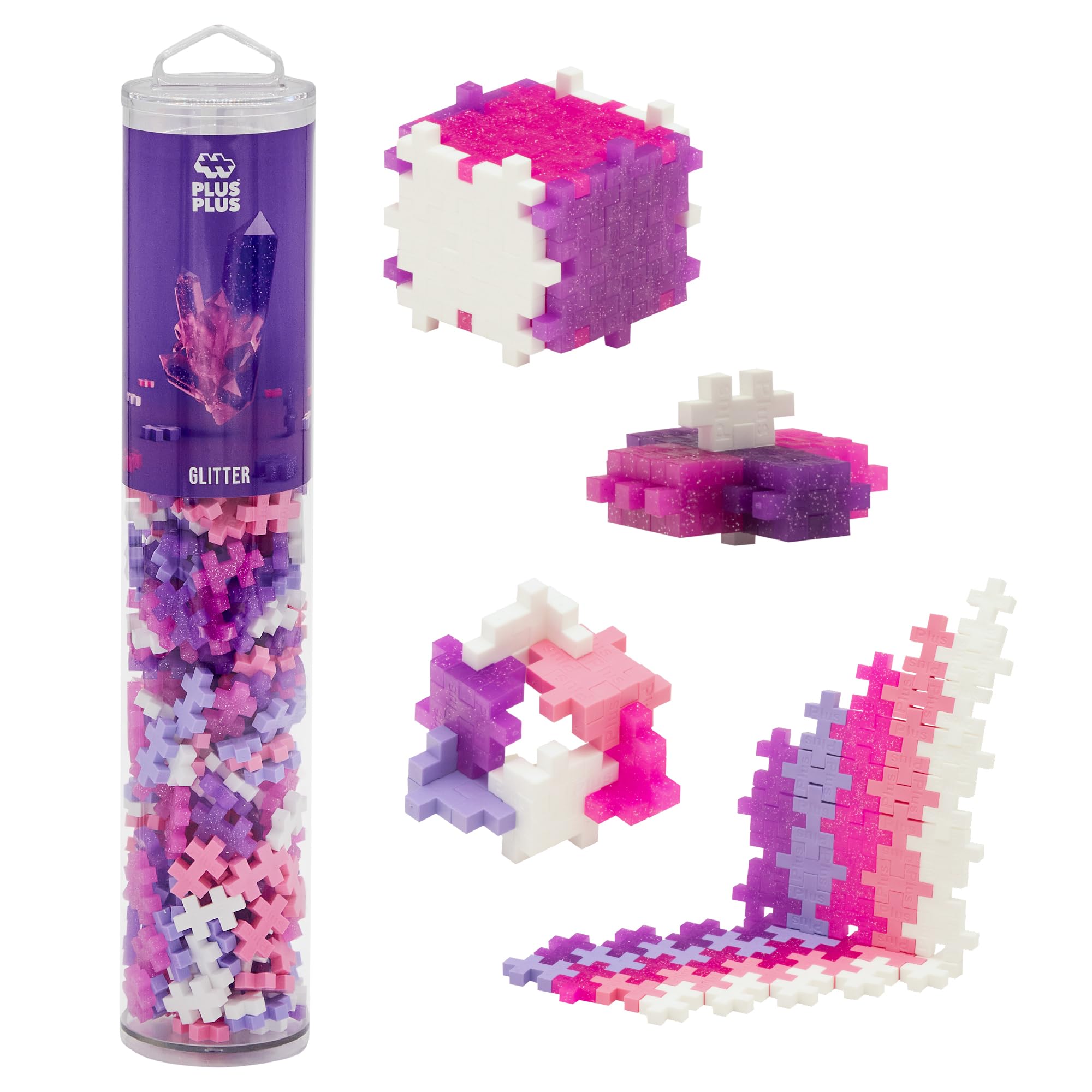 PLUS PLUS glitter mix tube showing sparkling pieces for creative open-ended play.