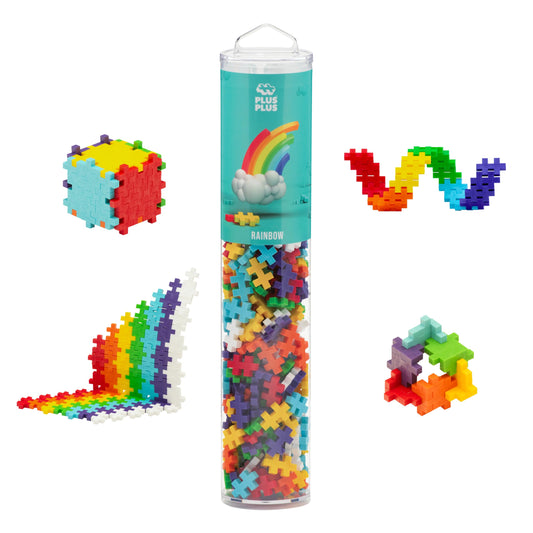 Plus Plus 240-piece rainbow blocks in a tube for creative building fun anywhere