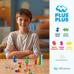 PLUS PLUS 3D construction pieces enable curves and tall structures for immersive, screen-free play.