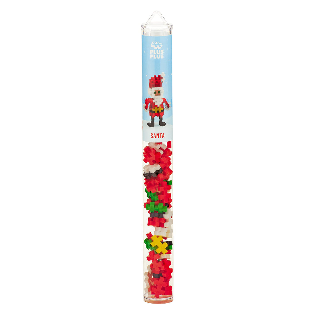 Kids building a Santa Claus figure with PLUS PLUS pieces for hands-on learning.