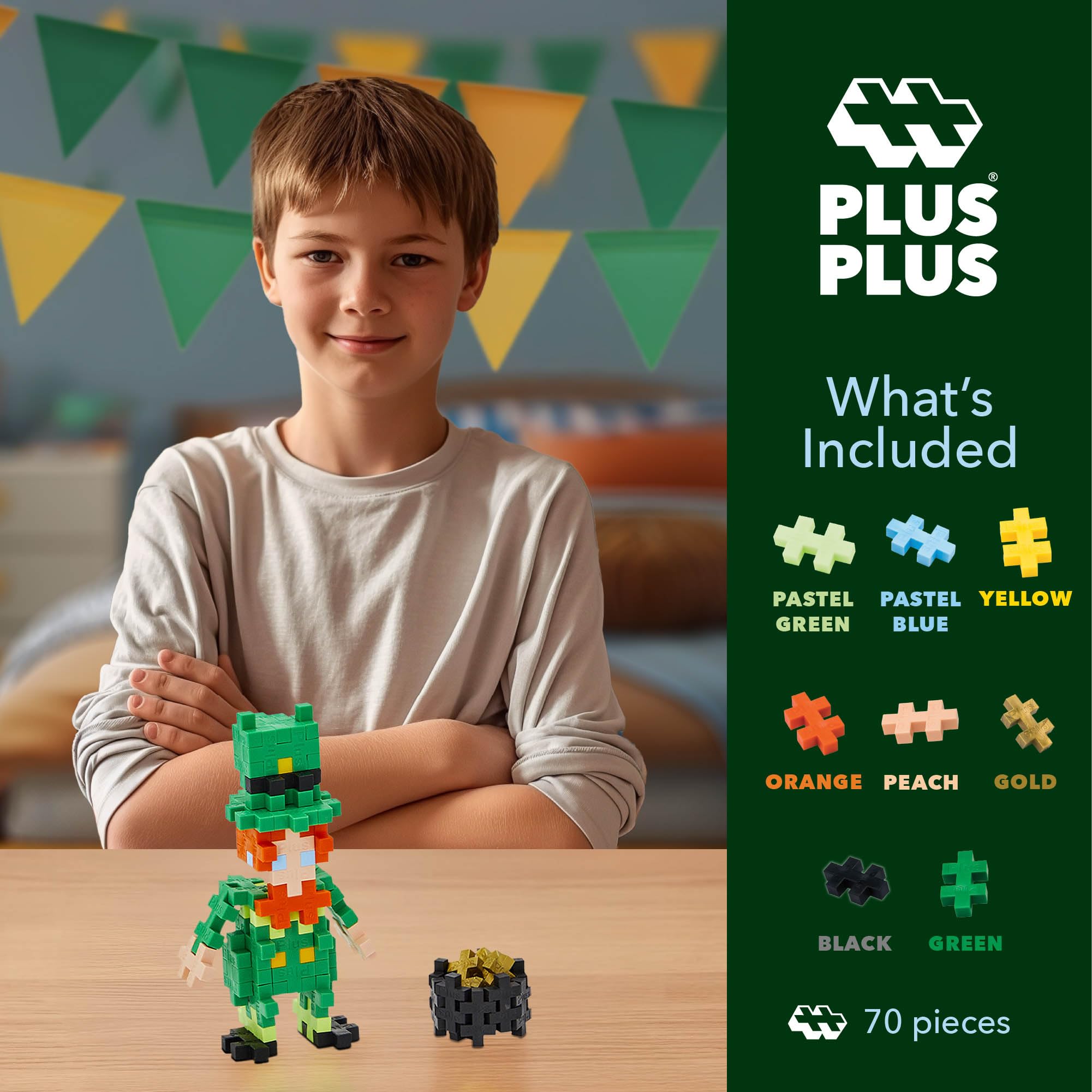 PLUS PLUS Leprechaun Mini Maker Tube pieces spread highlights color variety for imagination