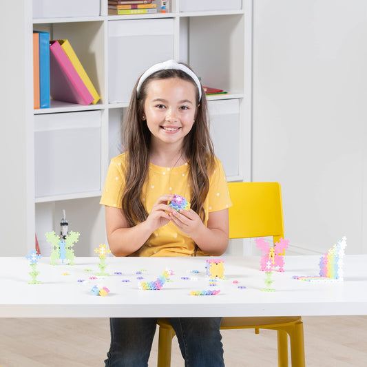 PLUS PLUS pastel pieces connect easily for mosaics and 3D structures